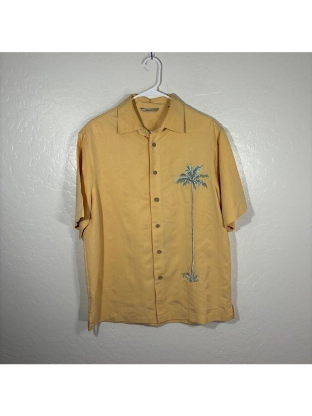 Paradise Collection Hawaiian Shirt Mens Medium Yellow Embroidered Short Sleeve